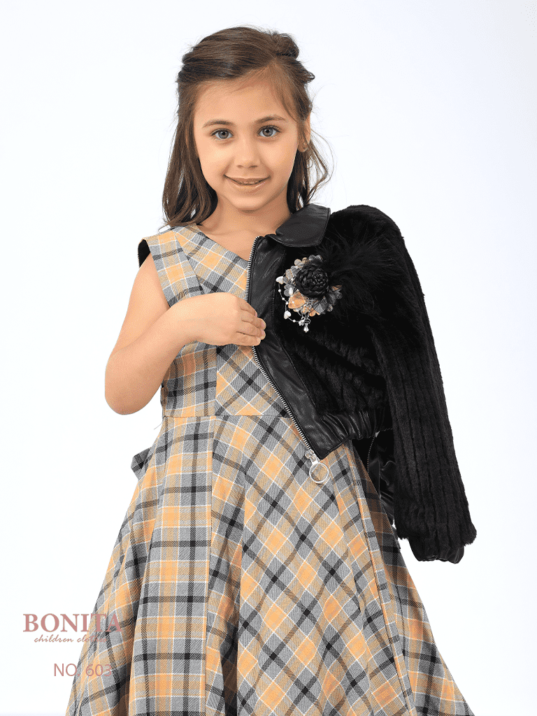 Striped winter dress with jacket (603)
