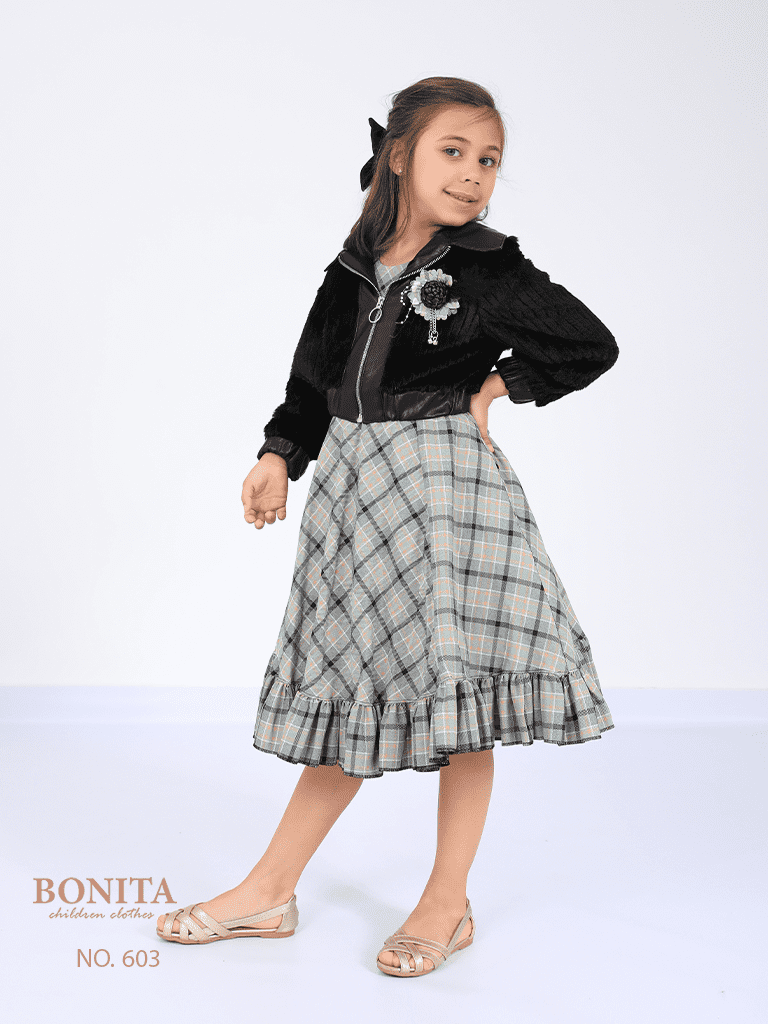 Striped winter dress with jacket (603)