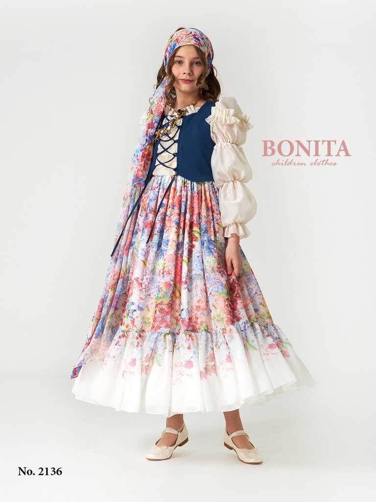 Girls' casual dress with scarf (2136)ِ